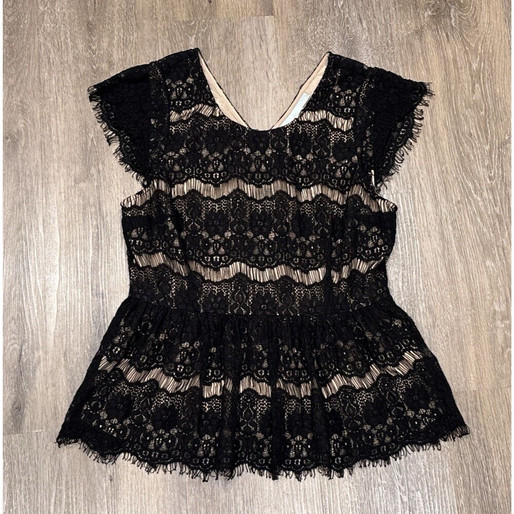 Anthropologie Maeve Top Black Lace Peplum Blouse Medium